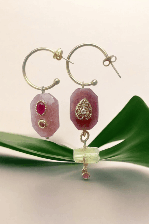 Boucles d'oreilles PONDICHERY asymétriques créoles