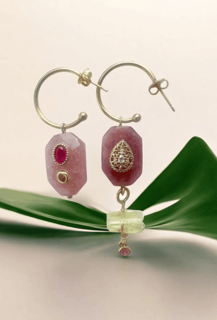 Boucles d'oreilles PONDICHERY asymétriques créoles