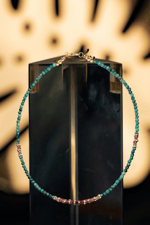 Collier JOHANNESBURG chrysocolles - tourmalines
