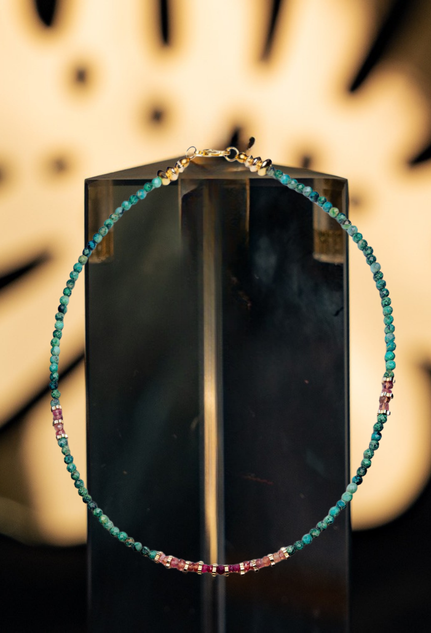 Collier JOHANNESBURG chrysocolles - tourmalines