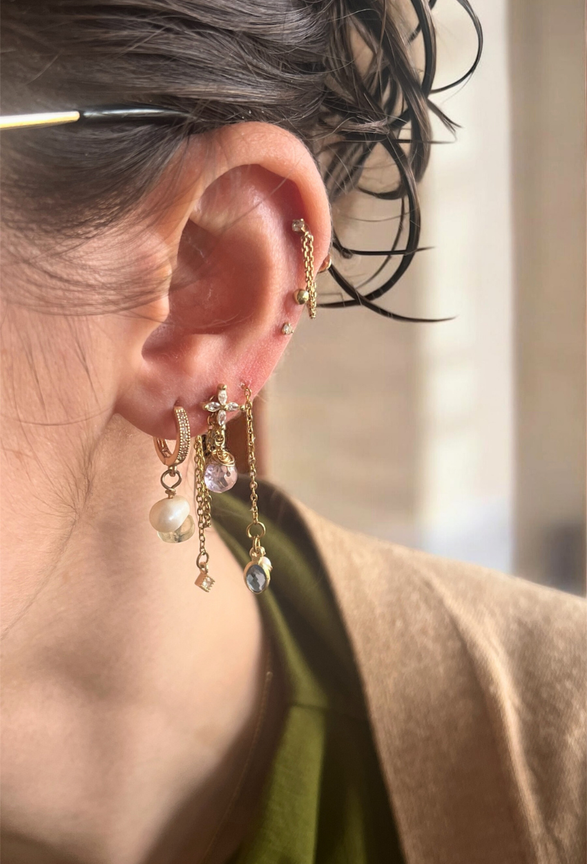 Créole perle amétrine chaînette zircon bleu