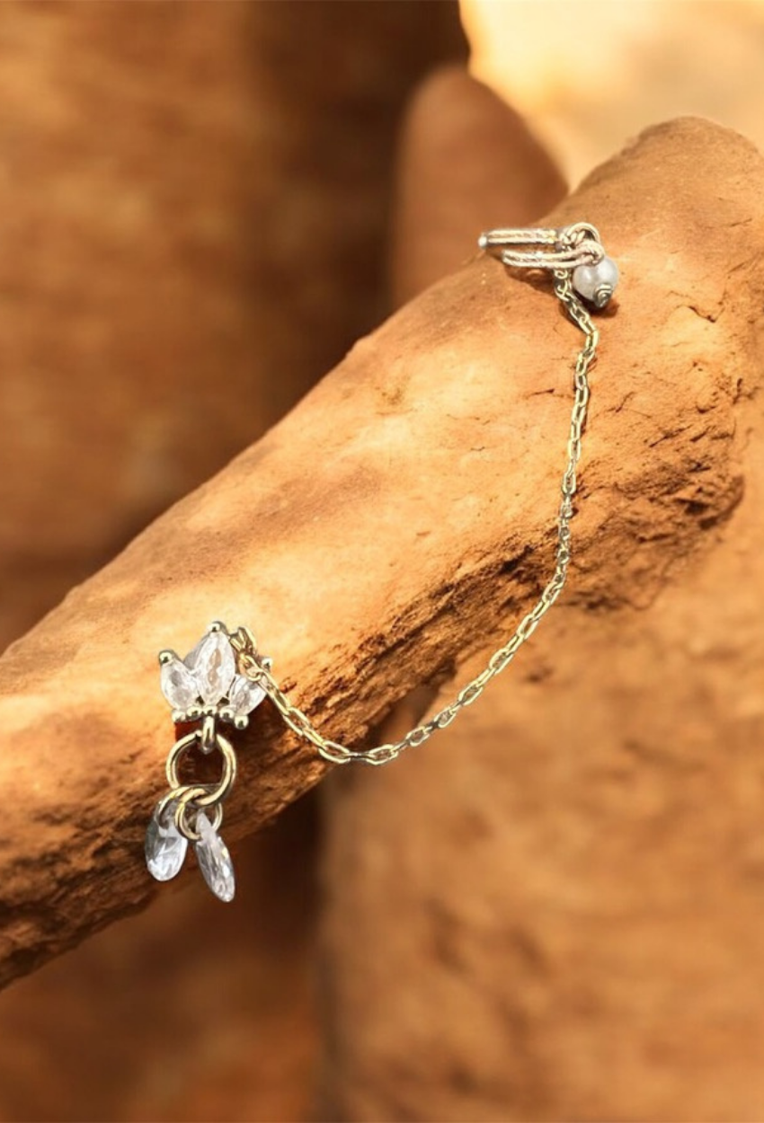 Puce zircons chaînette modulable et ear-cuff ajustable